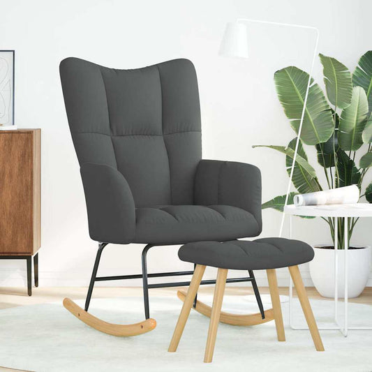 Poltrona a Dondolo con Poggiapiedi Grigio Scuro in Tessuto