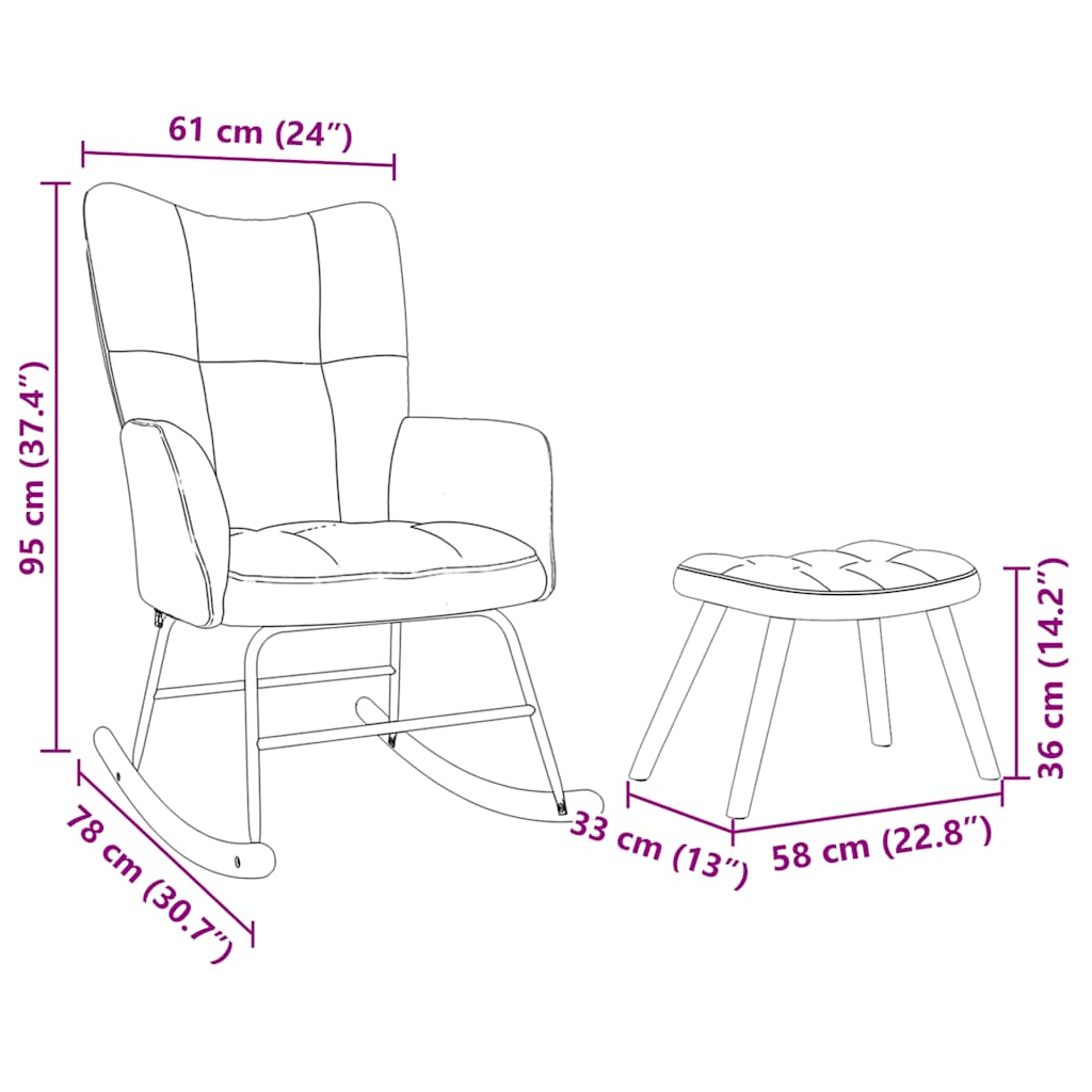 Poltrona a Dondolo con Poggiapiedi Grigio Scuro in Tessuto