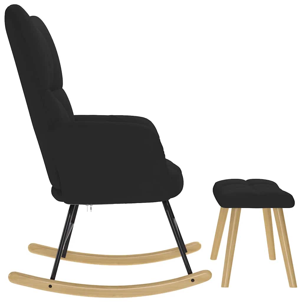 Poltrona a Dondolo con poggiapiedi Nero in Tessuto