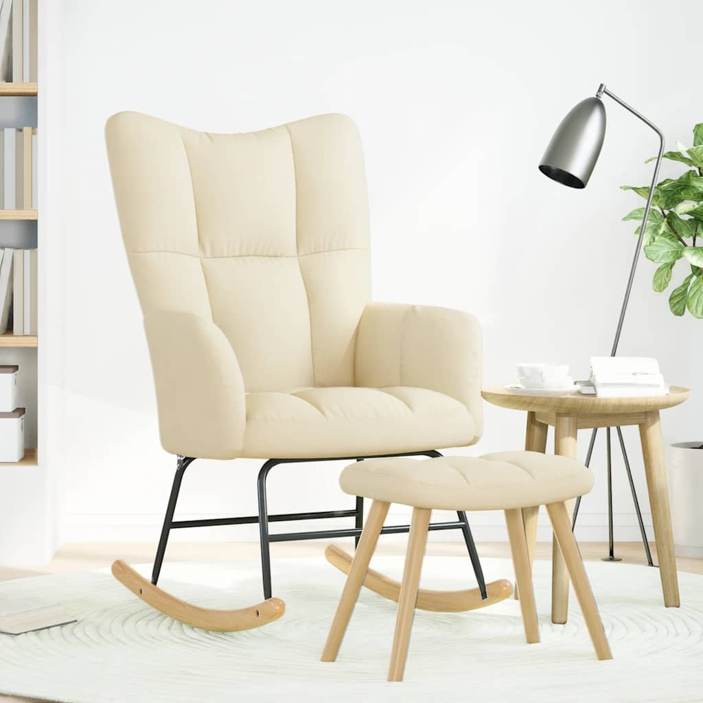 Poltrona a Dondolo con poggiapiedi crema in Tessuto