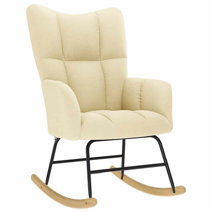 Poltrona a Dondolo con poggiapiedi crema in Tessuto