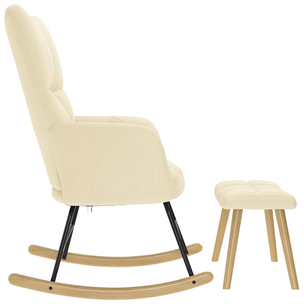 Poltrona a Dondolo con poggiapiedi crema in Tessuto