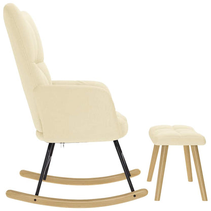 Poltrona a Dondolo con poggiapiedi crema in Tessuto