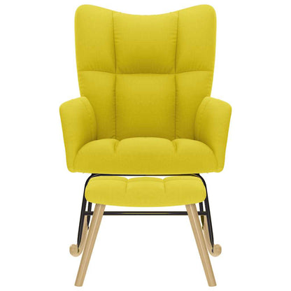 Poltrona a Dondolo con Poggiapiedi Giallo Chiaro in Tessuto