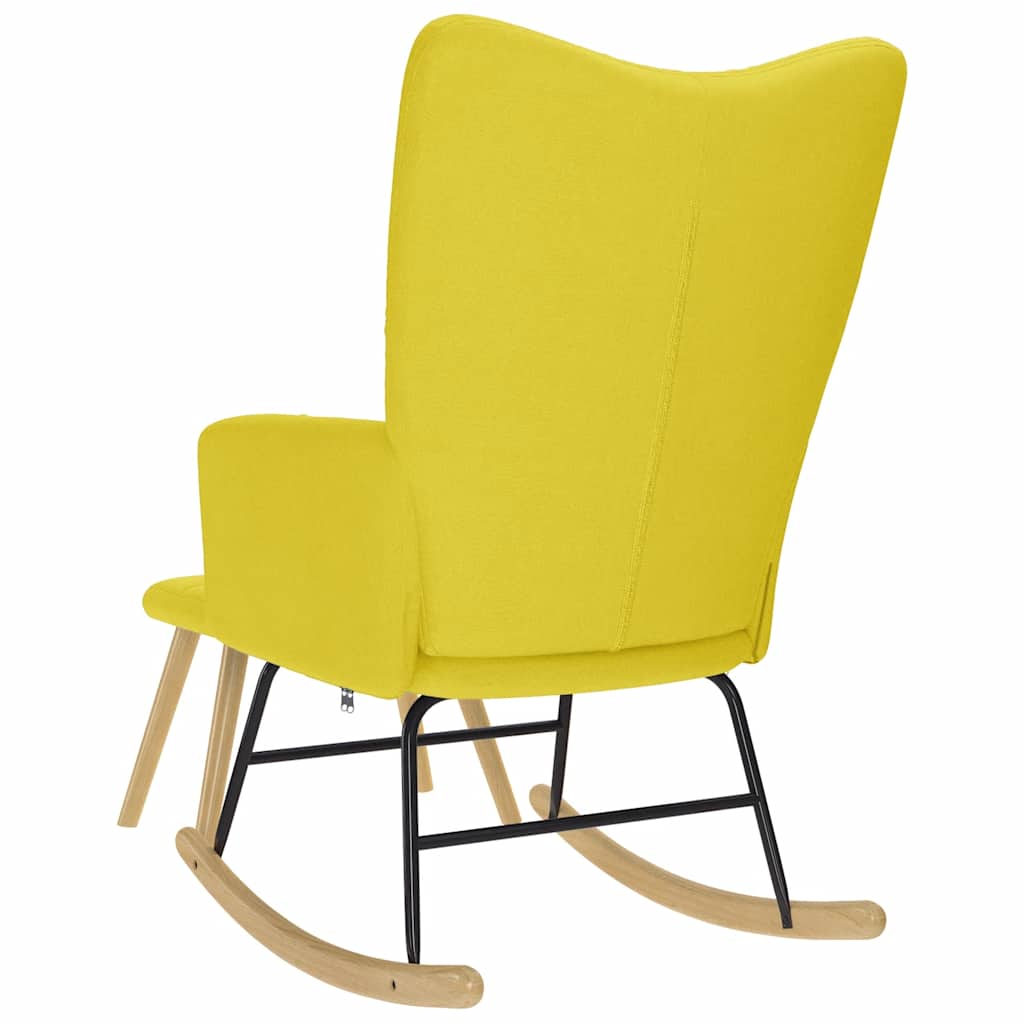 Poltrona a Dondolo con Poggiapiedi Giallo Chiaro in Tessuto