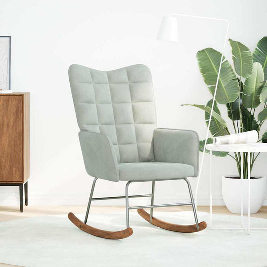 Sedia a Dondolo Grigio Chiaro in Velluto