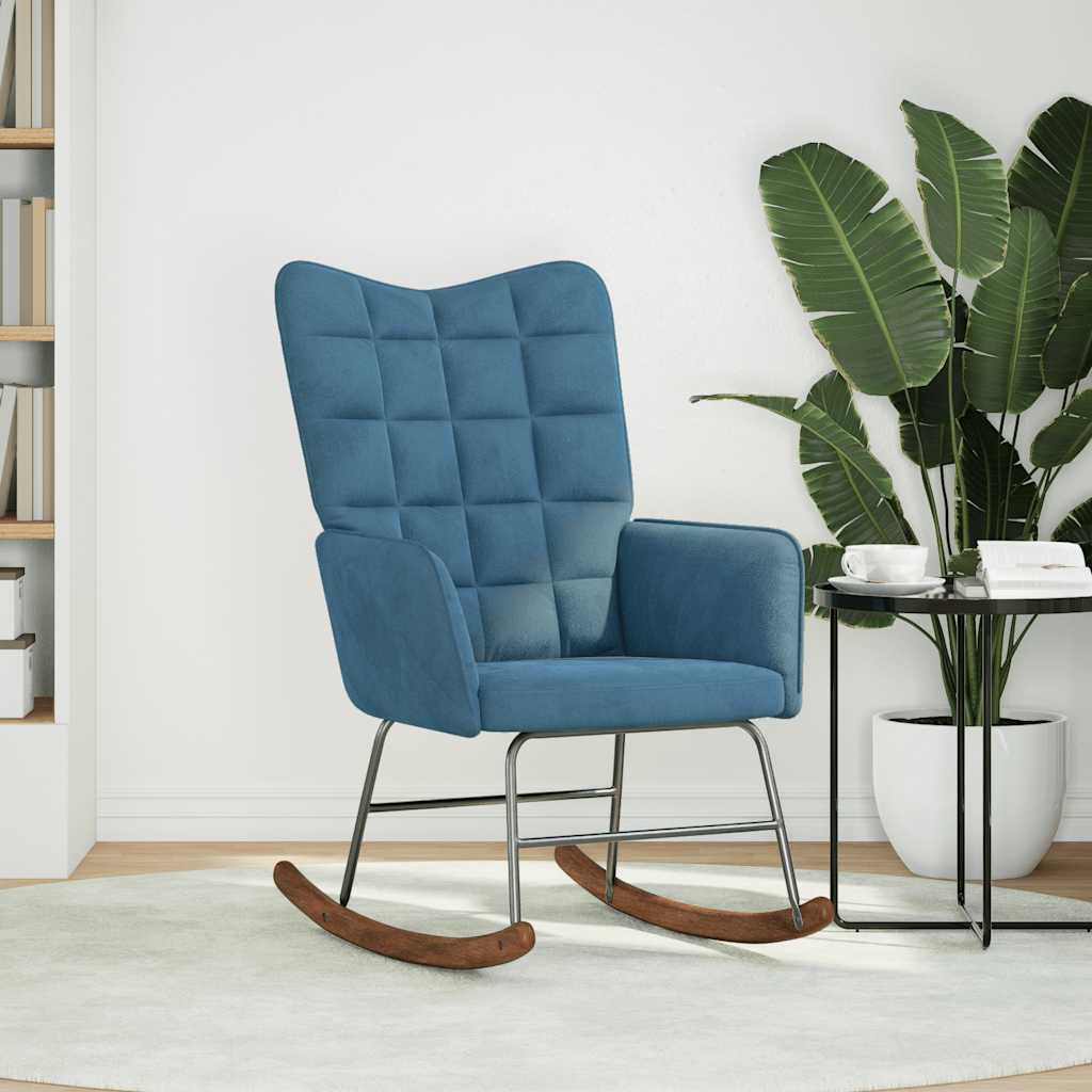 Sedia a Dondolo Blu in Velluto