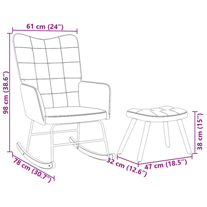 Sedia a dondolo con sgabello in velluto grigio chiaro
