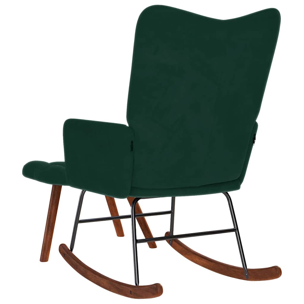 Sedia a dondolo con sgabello in velluto verde scuro