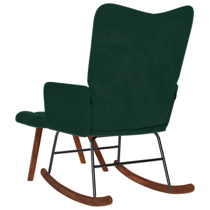 Sedia a dondolo con sgabello in velluto verde scuro