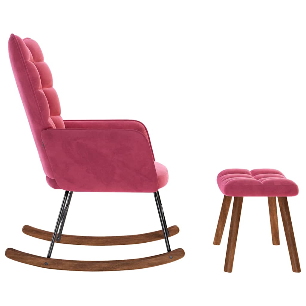 Poltrona a Dondolo con Poggiapiedi Rosso Vino in Velluto