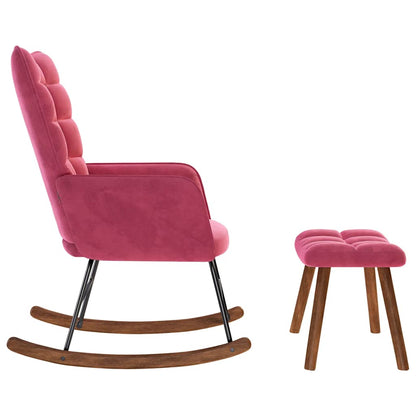 Poltrona a Dondolo con Poggiapiedi Rosso Vino in Velluto