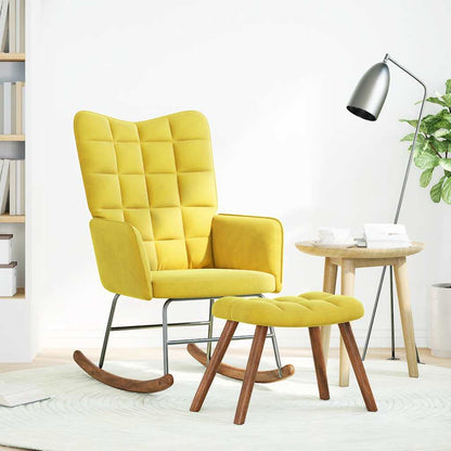 Sedia a dondolo con sgabello in velluto giallo