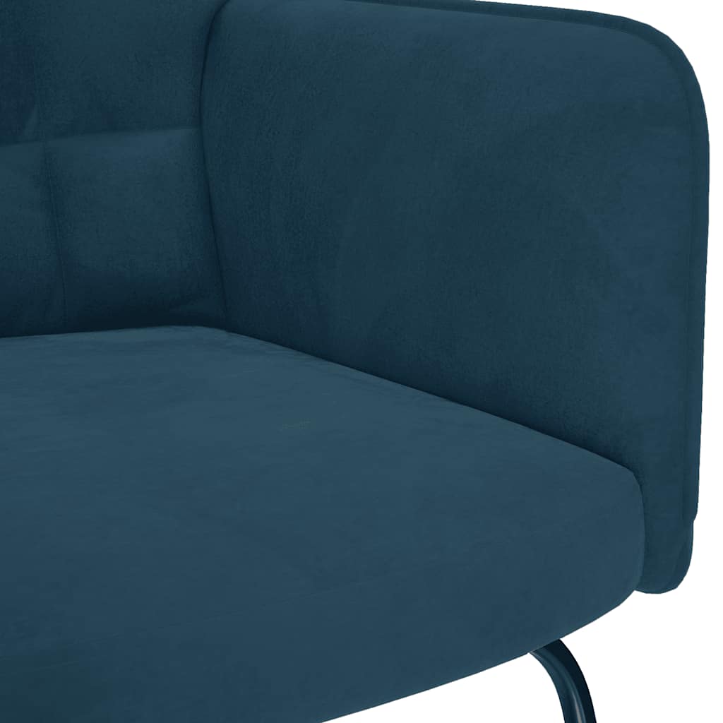 Poltrona a Dondolo con Poggiapiedi Blu in Velluto