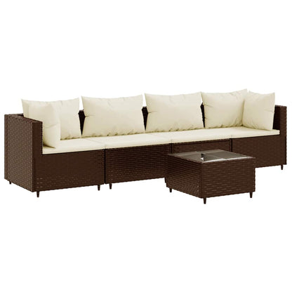 Set Divani da Giardino 5 pz con Cuscini Marrone in Polyrattan | homemem39