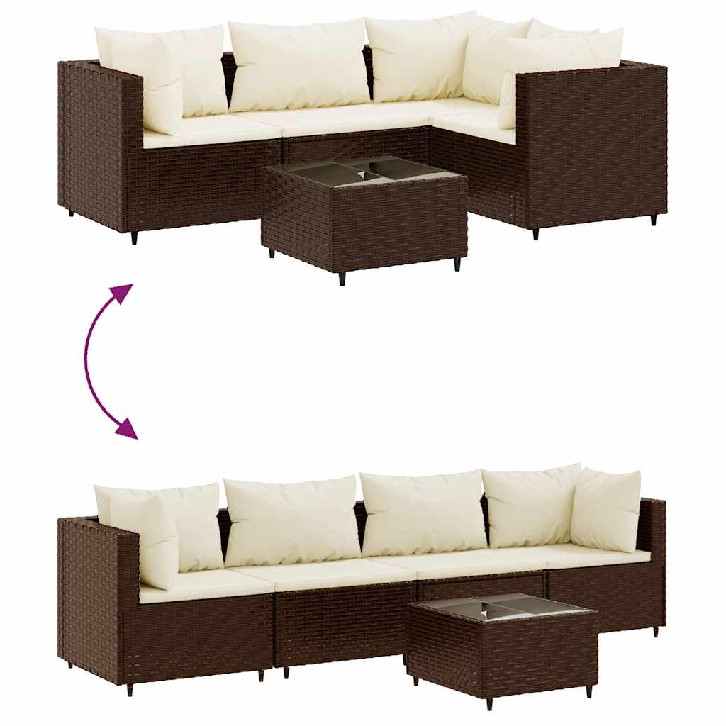 Set Divani da Giardino 5 pz con Cuscini Marrone in Polyrattan | homemem39