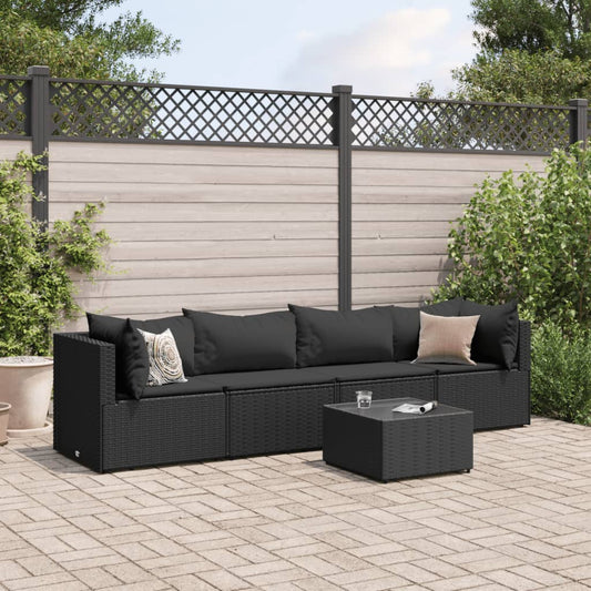 Set Divani da Giardino 5 pz con Cuscini Nero in Polyrattan - homemem39