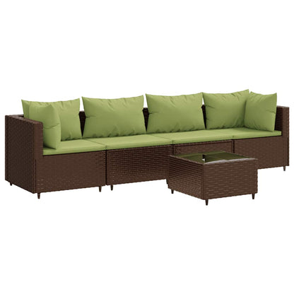 Set Divani da Giardino 5 pz con Cuscini Marrone in Polyrattan | homemem39