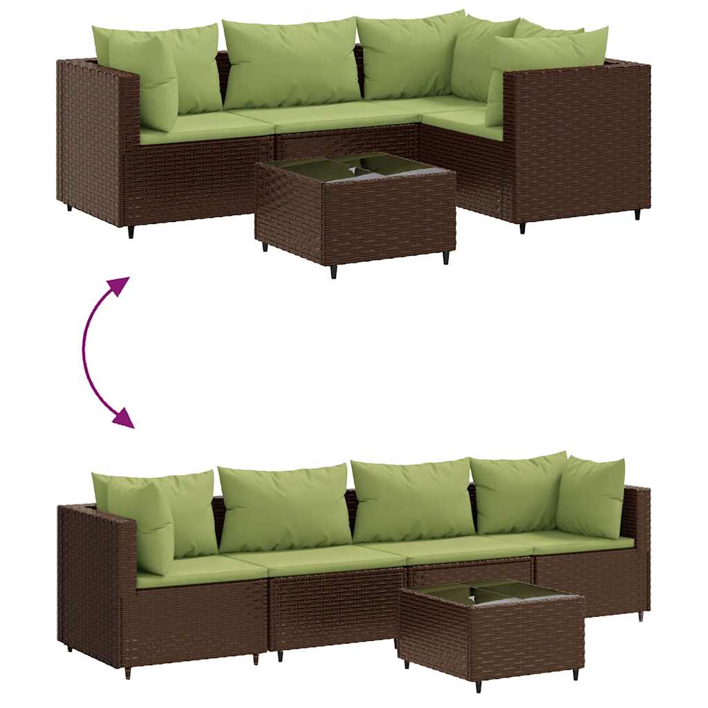 Set Divani da Giardino 5 pz con Cuscini Marrone in Polyrattan | homemem39