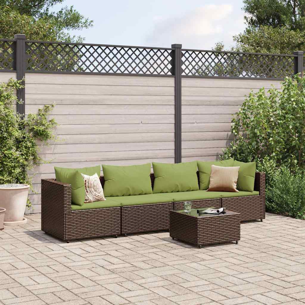 Set Divani da Giardino 5 pz con Cuscini Marrone in Polyrattan | homemem39