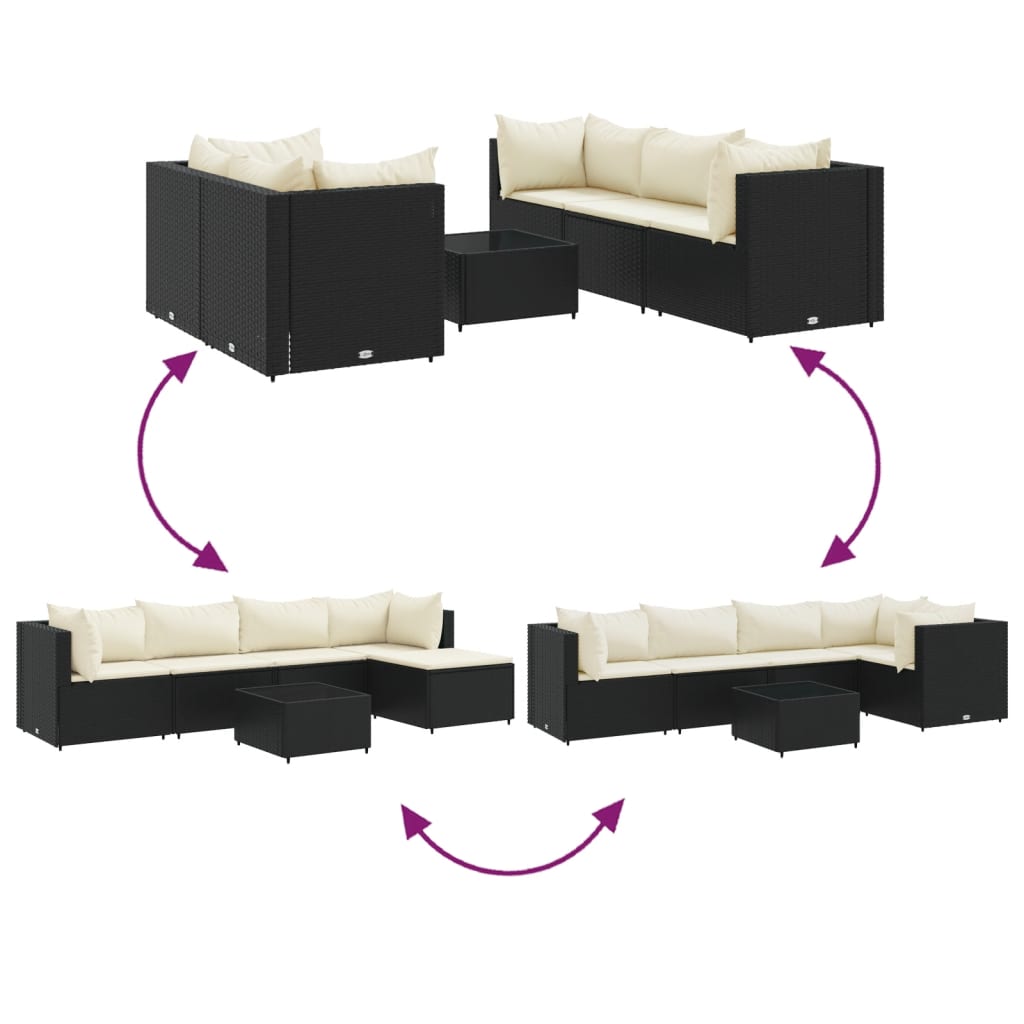 Set Mobili da Giardino 6 pz con Cuscini in Polyrattan Nero | homemem39