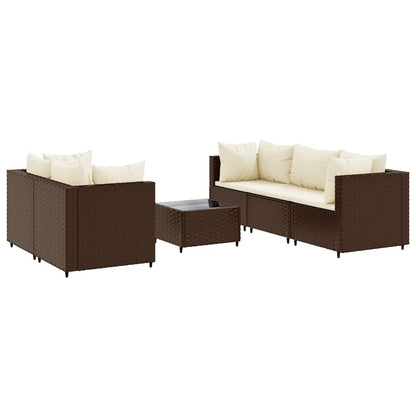 Set Mobili da Giardino 6pz con Cuscini in Polyrattan Marrone | homemem39