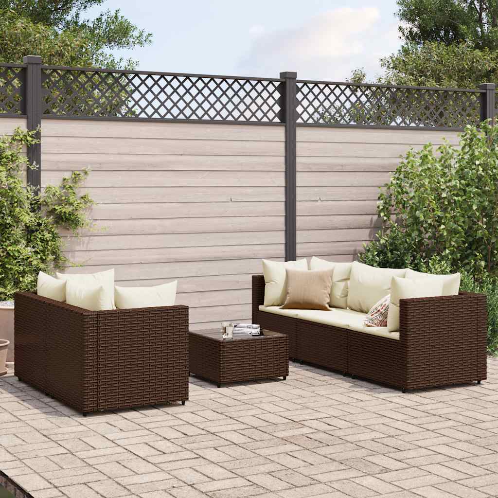 Set Mobili da Giardino 6pz con Cuscini in Polyrattan Marrone - homemem39