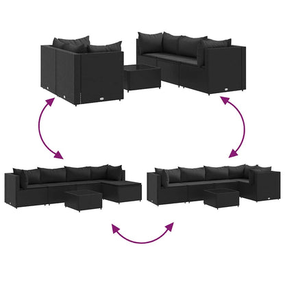 Set Mobili da Giardino 6 pz con Cuscini in Polyrattan Nero | homemem39