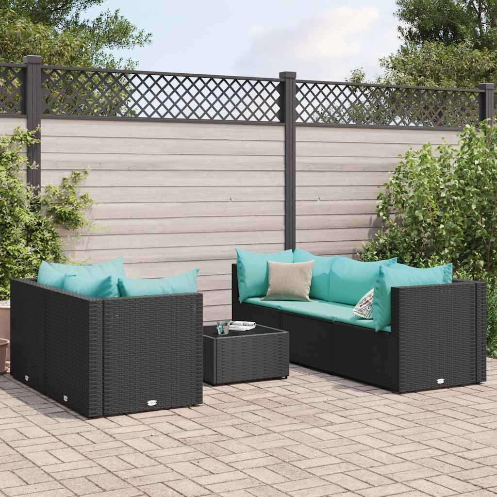 Set Mobili da Giardino 6 pz con Cuscini in Polyrattan Nero | homemem39