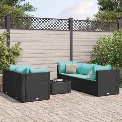 Set Mobili da Giardino 6 pz con Cuscini in Polyrattan Nero | homemem39