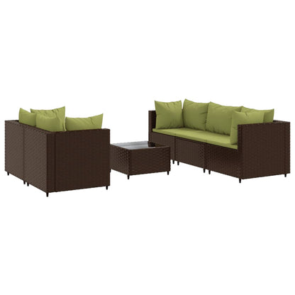 Set Mobili da Giardino 6pz con Cuscini in Polyrattan Marrone | homemem39
