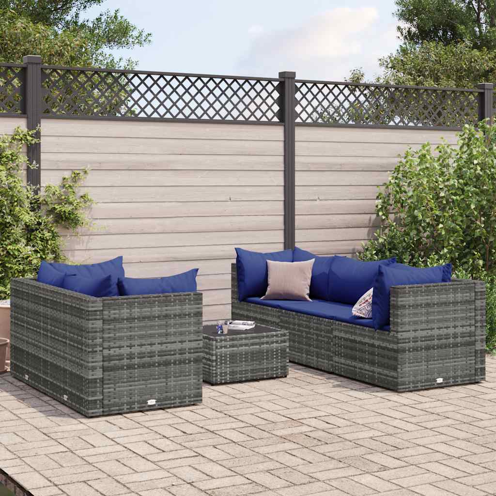 Set Divani da Giardino 6 pz con Cuscini in Polyrattan Grigio | homemem39