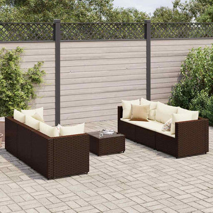 Set Divani da Giardino 7 pz con Cuscini in Polyrattan Marrone | homemem39