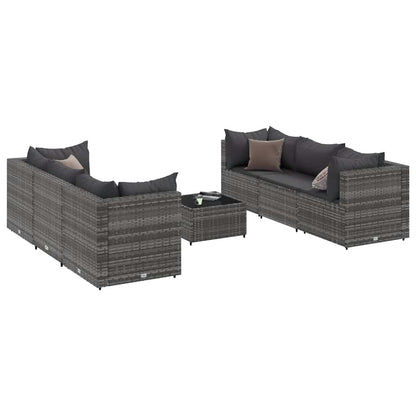 Set Divani da Giardino 7 pz con Cuscini in Polyrattan Grigio | homemem39