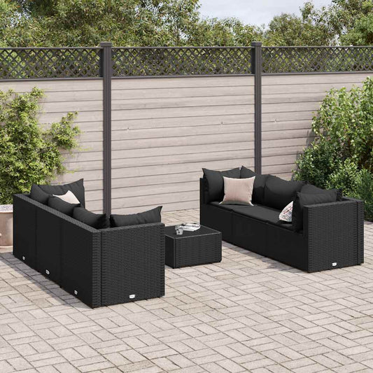 Set Salotto da Giardino con Cuscini 7pz Nero Polyrattan - homemem39