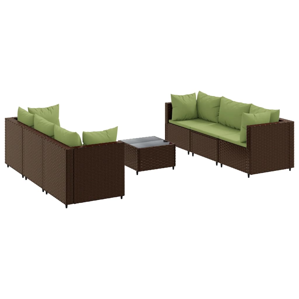 Set Divani da Giardino 7 pz con Cuscini in Polyrattan Marrone | homemem39