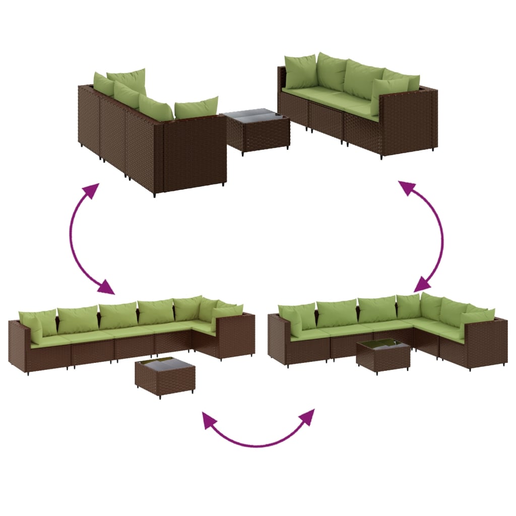 Set Divani da Giardino 7 pz con Cuscini in Polyrattan Marrone | homemem39