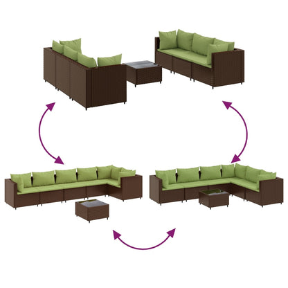 Set Divani da Giardino 7 pz con Cuscini in Polyrattan Marrone | homemem39