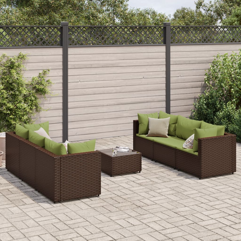 Set Divani da Giardino 7 pz con Cuscini in Polyrattan Marrone | homemem39