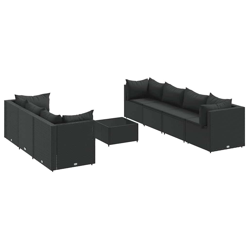 Set Mobili da Giardino con Cuscini 8 pz Nero in Polyrattan - homemem39