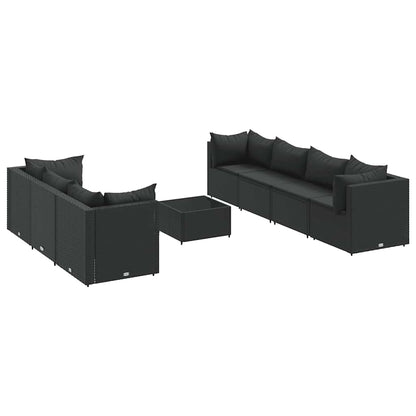 Set Mobili da Giardino con Cuscini 8 pz Nero in Polyrattan - homemem39