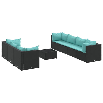Set Mobili da Giardino con Cuscini 8 pz Nero in Polyrattan | homemem39