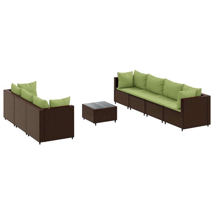 Set Divani da Giardino 8 pz con Cuscini in Polyrattan Marrone | homemem39