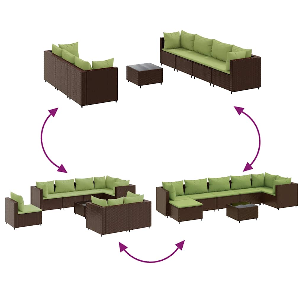 Set Divani da Giardino 8 pz con Cuscini in Polyrattan Marrone | homemem39
