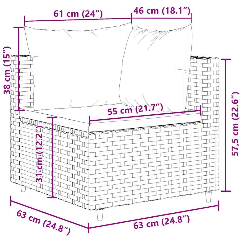 Set Divani da Giardino 8 pz con Cuscini in Polyrattan Marrone | homemem39