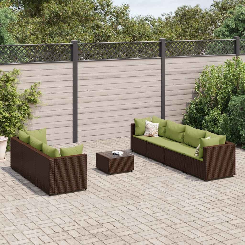 Set Divani da Giardino 8 pz con Cuscini in Polyrattan Marrone | homemem39