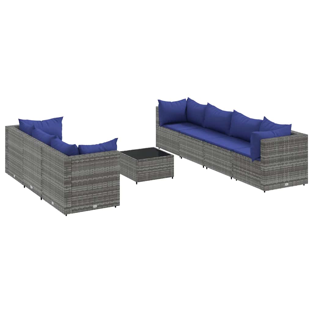 Set Divani da Giardino 8 pz con Cuscini in Polyrattan Grigio | homemem39
