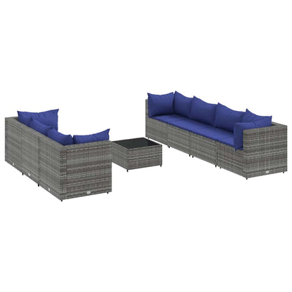 Set Divani da Giardino 8 pz con Cuscini in Polyrattan Grigio | homemem39
