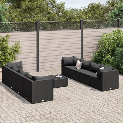 Set Salotto da Giardino con Cuscini 9pz Nero in Polyrattan - homemem39