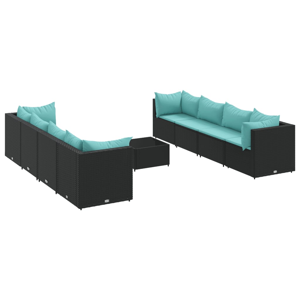 Set Salotto da Giardino con Cuscini 9pz Nero in Polyrattan - homemem39